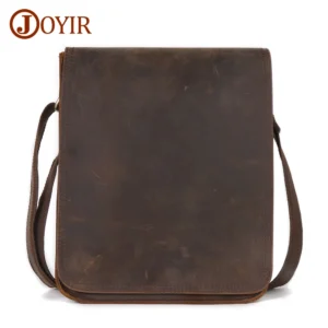 JOYIR Vintage Crazy Horse Leather Men Messenger Bag Flap Casual Male Small Crossbody Bag for 9.7" Ipad Travel Work Shoulder Bag