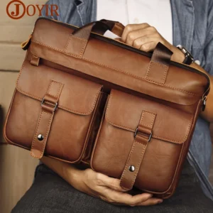 JOYIR Genuine Leather Men's Briefcases 15.6" Laptop Bag Business Messenger Bag Work Male Shoulder Bag Handbag Tote Portfolio