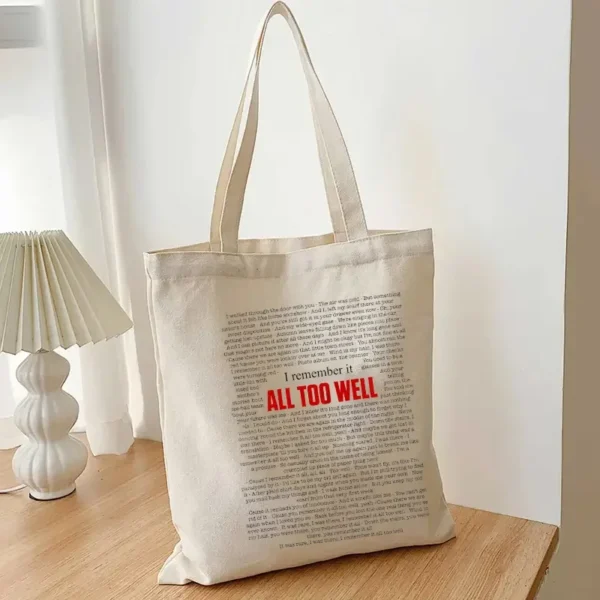 All Too Well Pattern Canvas Bag Trendy Tote Bags Taylor Music Shopping Handbag Travel Necessity Stylish Books Clutch Organizer