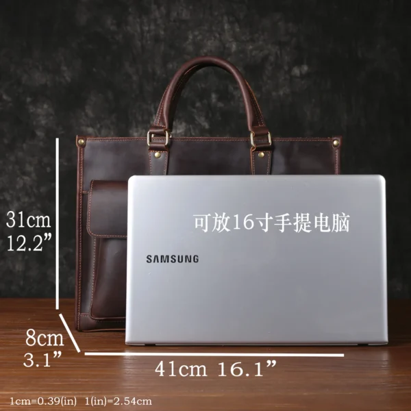 Retro Mad Horse Leather Men's Tote Top Layer Cowhide Briefcase Leather 15 "Computer Bag Single Shoulder Crossbody Bag