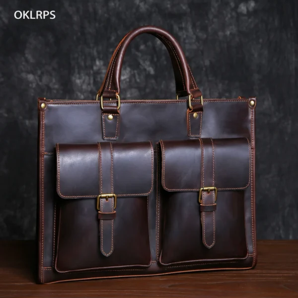 Retro Mad Horse Leather Men's Tote Top Layer Cowhide Briefcase Leather 15 "Computer Bag Single Shoulder Crossbody Bag