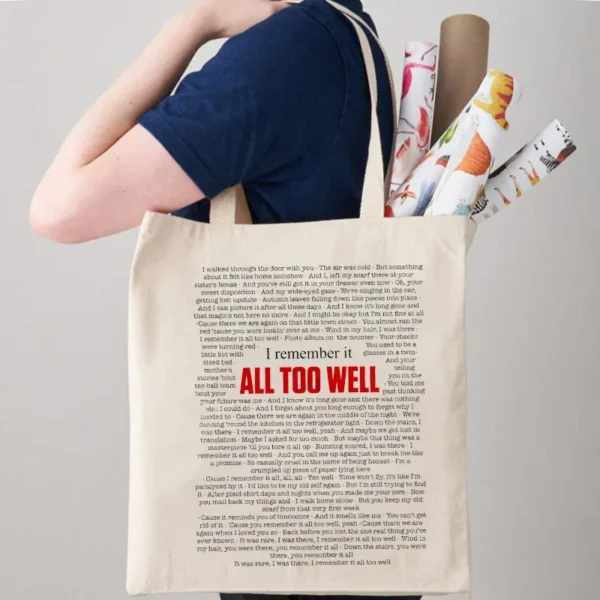 All Too Well Pattern Canvas Bag Trendy Tote Bags Taylor Music Shopping Handbag Travel Necessity Stylish Books Clutch Organizer