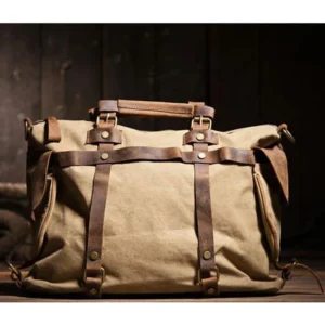 Vintage Military Canvas + Genuine Leather Men Shoulder Bag Sling Crossbody Bag Tote Handbag Men Canvas Messenger Bag Leisure
