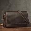 NUKA Men's Genuine Leather Shoulder Bag Retro Original Cowhide Horizontal Crossbody Deluxe Flap Messenger Bags For 11 Inch Ipad