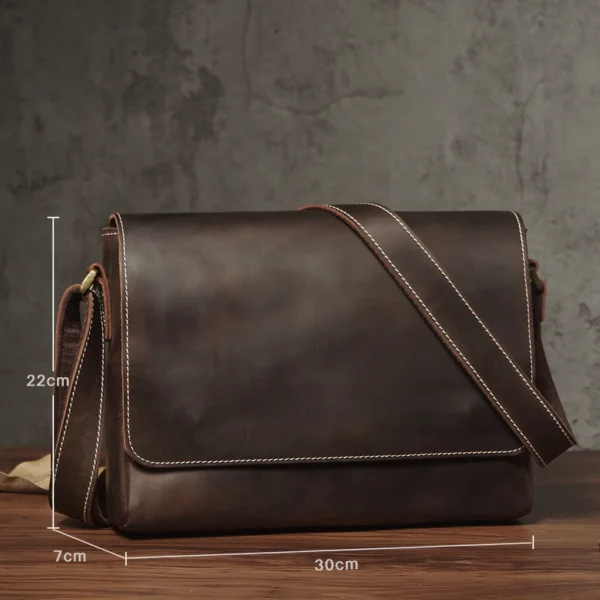 NUKA Men's Genuine Leather Shoulder Bag Retro Original Cowhide Horizontal Crossbody Deluxe Flap Messenger Bags For 11 Inch Ipad