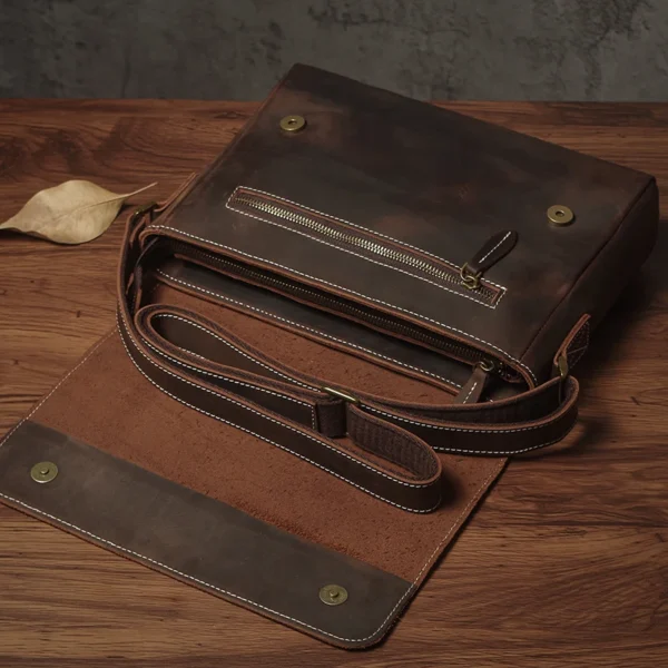 NUKA Men's Genuine Leather Shoulder Bag Retro Original Cowhide Horizontal Crossbody Deluxe Flap Messenger Bags For 11 Inch Ipad