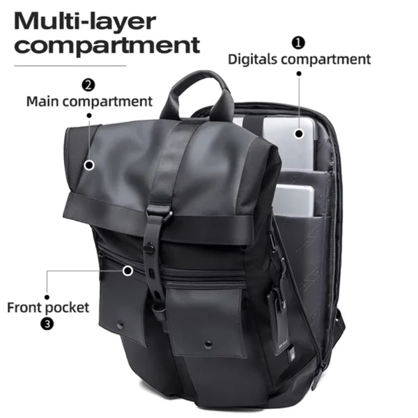 Bange Casual Men Anti Theft Backpack 15.6 inch Multifunctional Waterproof Backpacks Daily Travel Bag School Rucksack With Belt